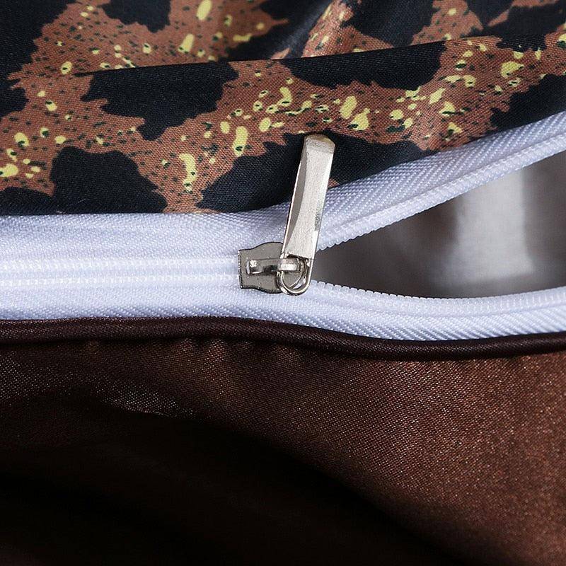 Leopard Silky Satin Duvet Cover Comforter 4Pcs Bedding Set