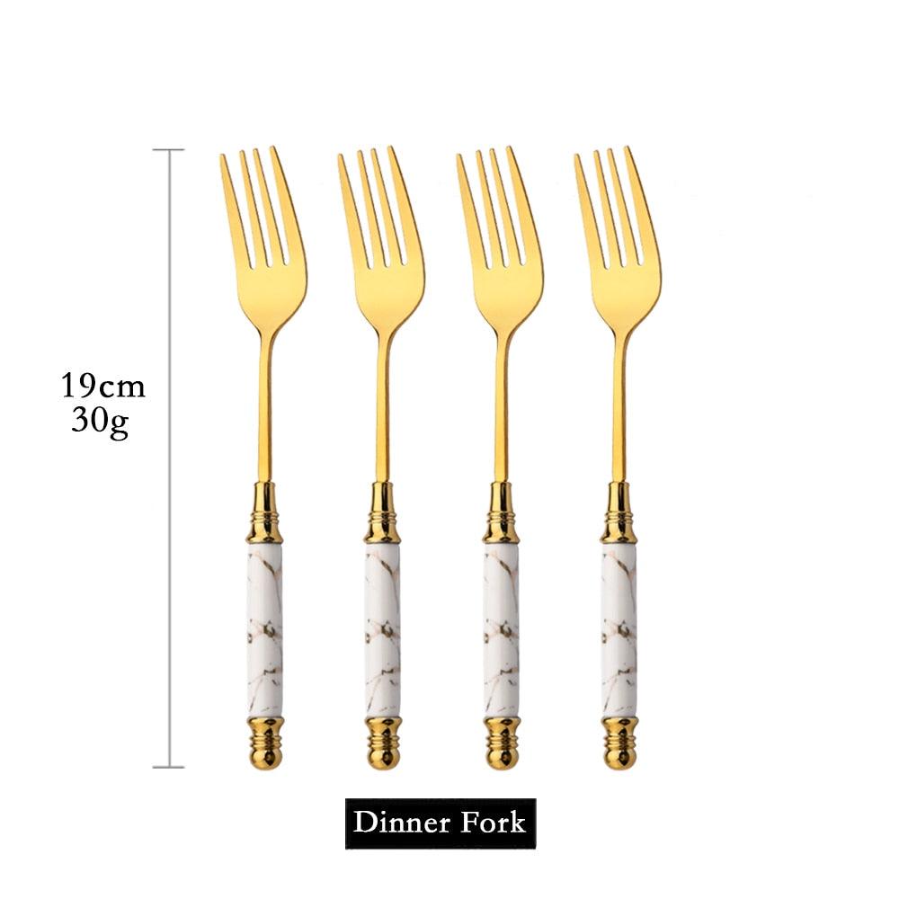 Luxurious Marble & Gold Dining Cutlery Set: Dine in Style
