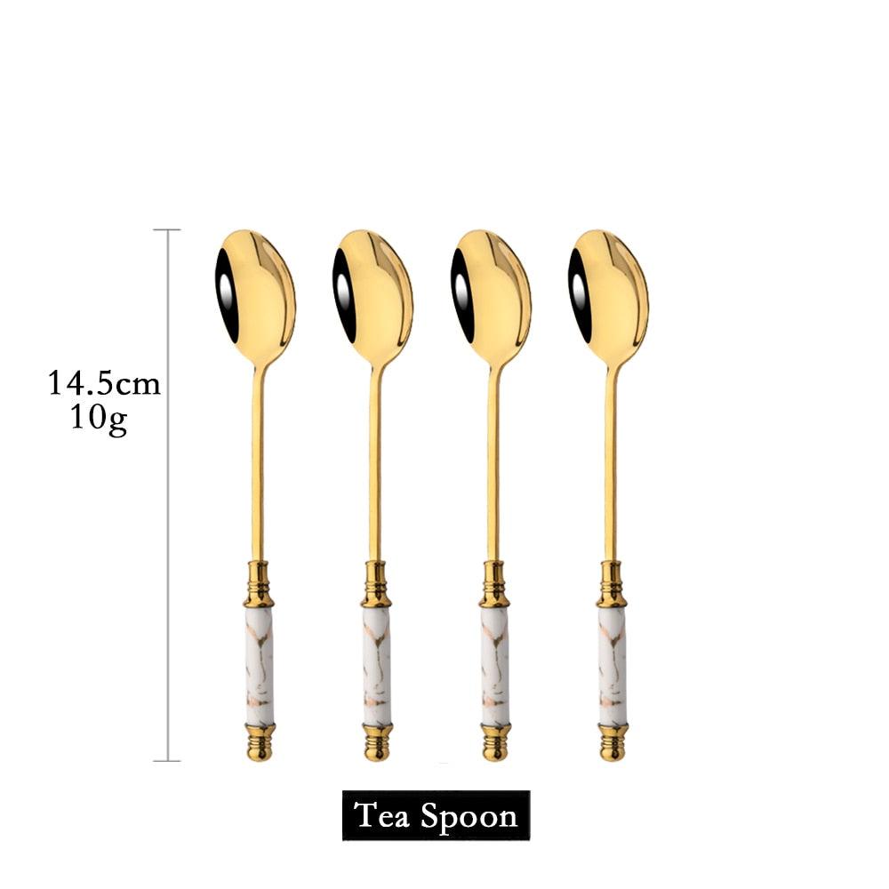 Luxurious Marble & Gold Dining Cutlery Set: Dine in Style