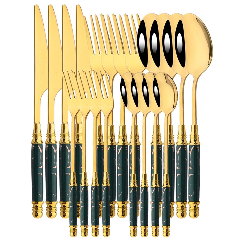 Luxurious Marble & Gold Dining Cutlery Set: Dine in Style