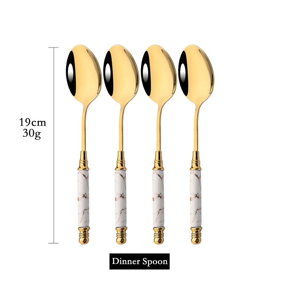 Luxurious Marble & Gold Dining Cutlery Set: Dine in Style
