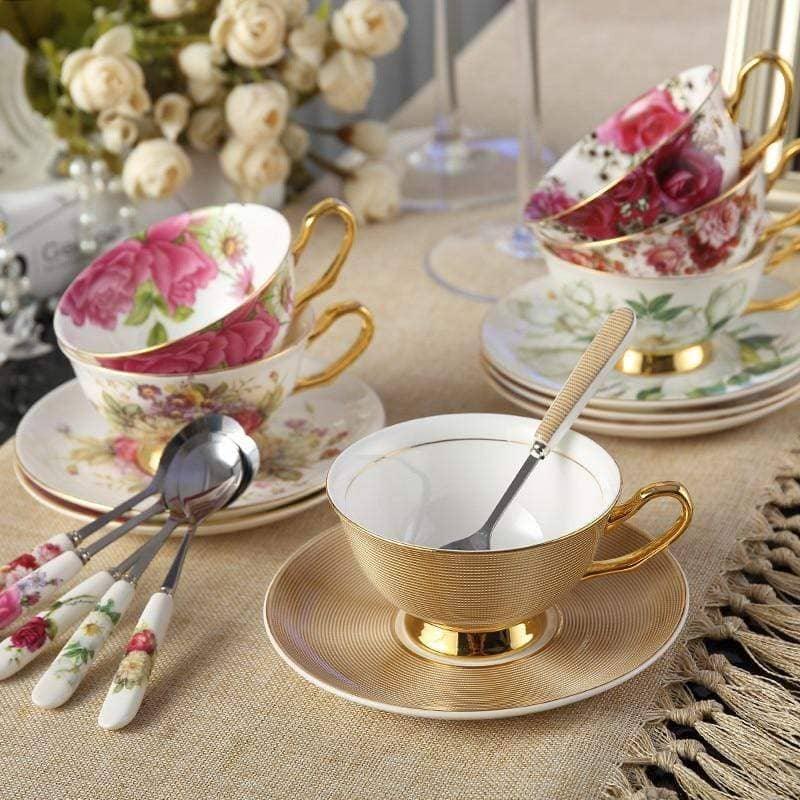 Noble Bone China Coffee Cup Set - Elegant Tea Time