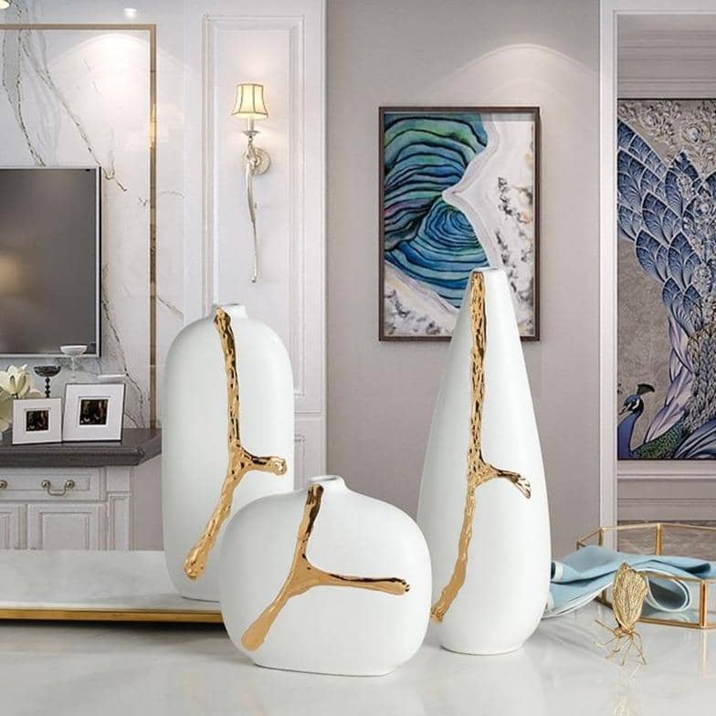 Nordic Ceramic Flower Vase - Elegant Gold Plated Decor