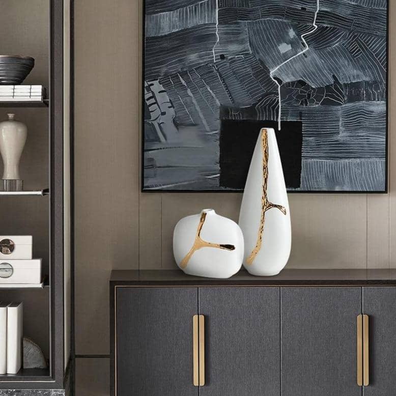 Nordic Ceramic Flower Vase - Elegant Gold Plated Decor