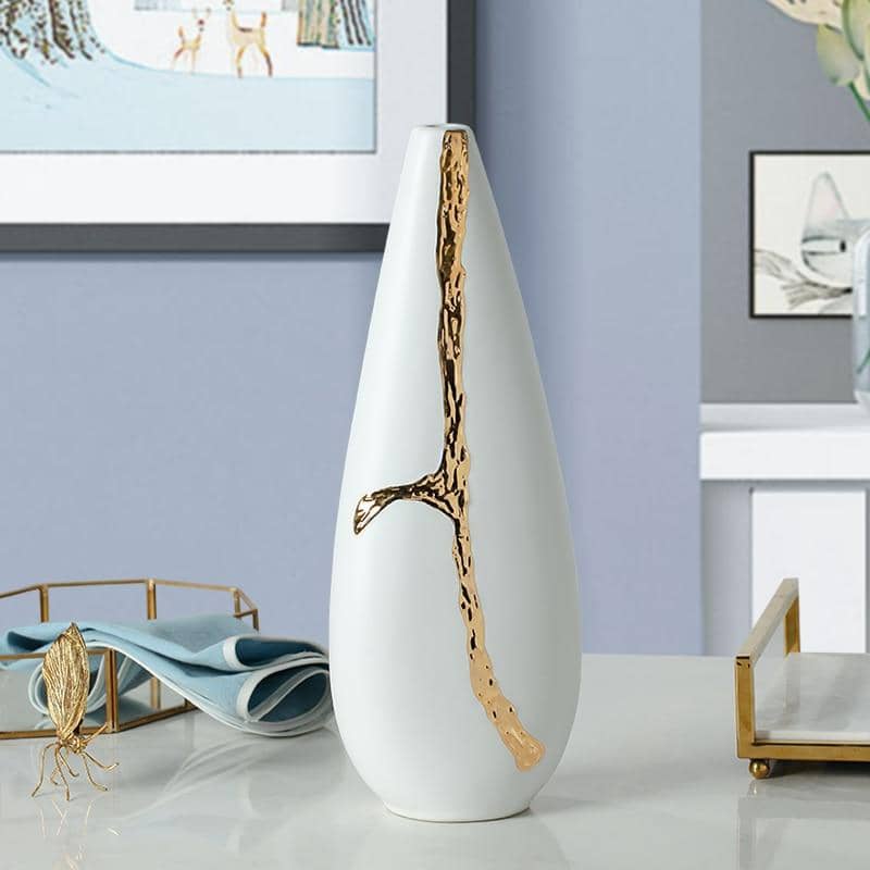 Nordic Ceramic Flower Vase - Elegant Gold Plated Decor