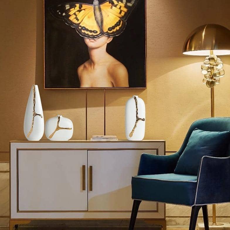 Nordic Ceramic Flower Vase - Elegant Gold Plated Decor