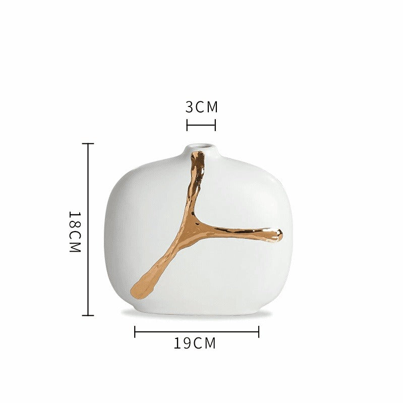 Nordic Ceramic Flower Vase - Elegant Gold Plated Decor