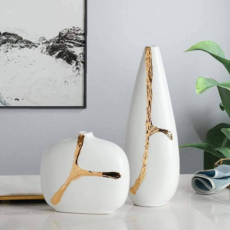 Nordic Ceramic Flower Vase - Elegant Gold Plated Decor