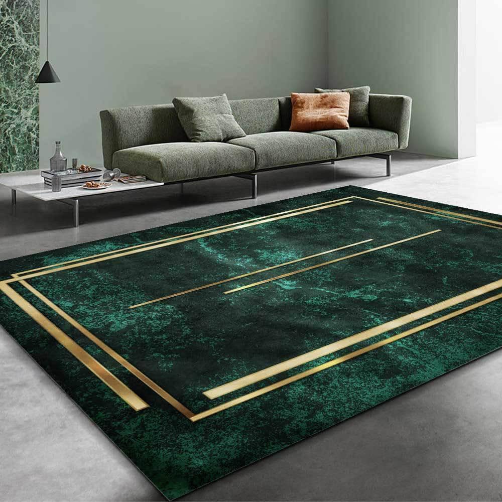 Nordic Golden & Green Area Rug - Stylish Living Room