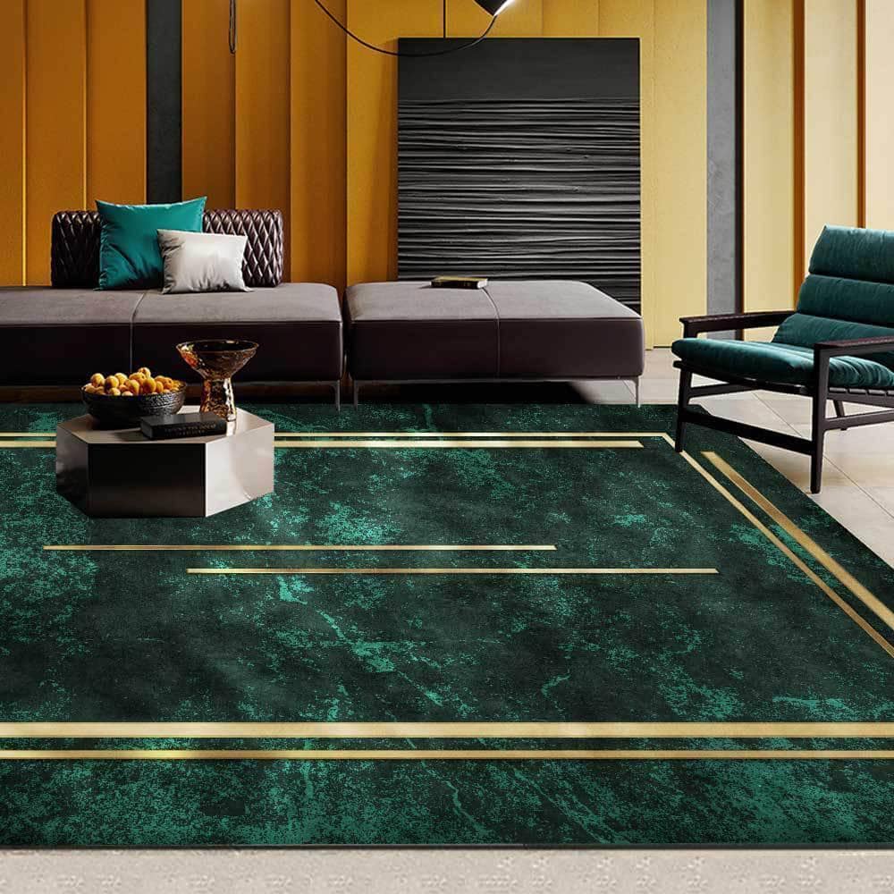 Nordic Golden & Green Area Rug - Stylish Living Room