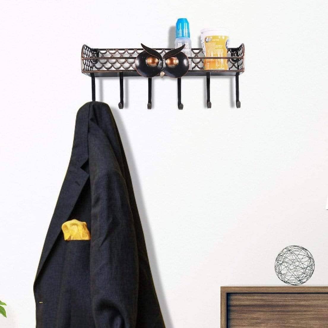 Owl Key Holder Hook Wall Shelf - Whimsical Decor