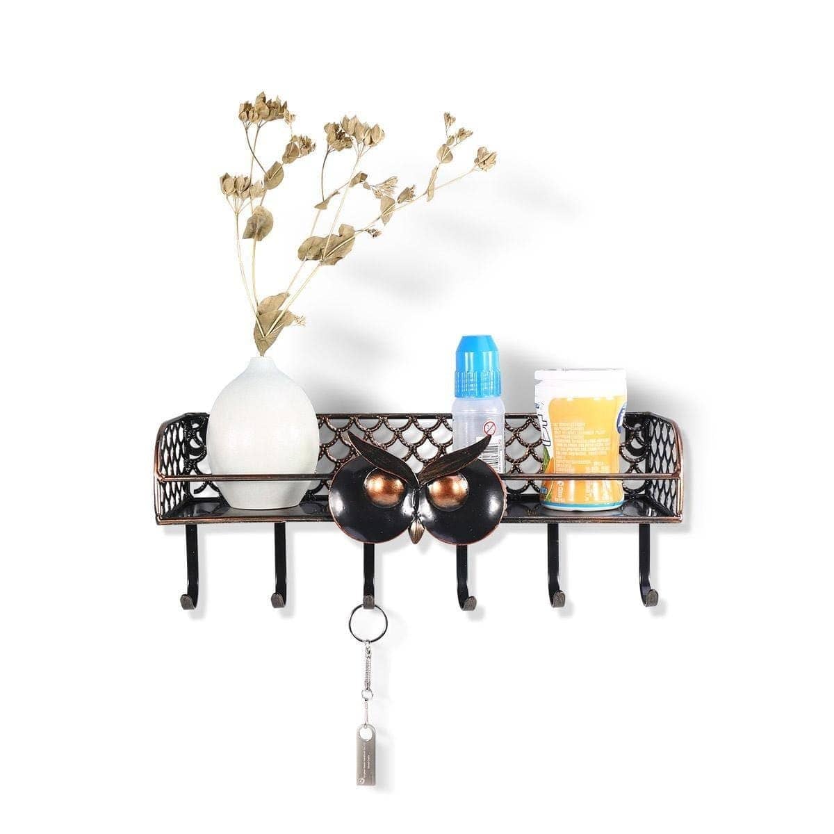 Owl Key Holder Hook Wall Shelf - Whimsical Decor
