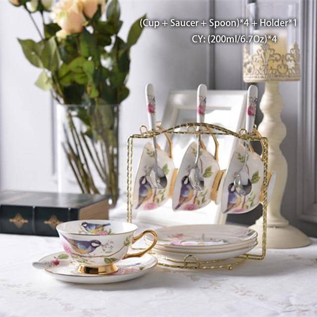 Pastoral Bird Tea Set - Elegant Afternoon Coffee Time