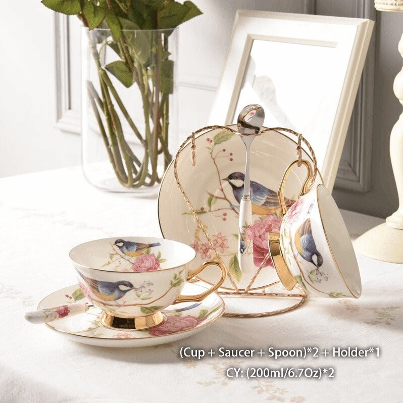 Pastoral Bird Tea Set - Elegant Afternoon Coffee Time