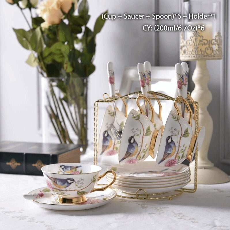 Pastoral Bird Tea Set - Elegant Afternoon Coffee Time