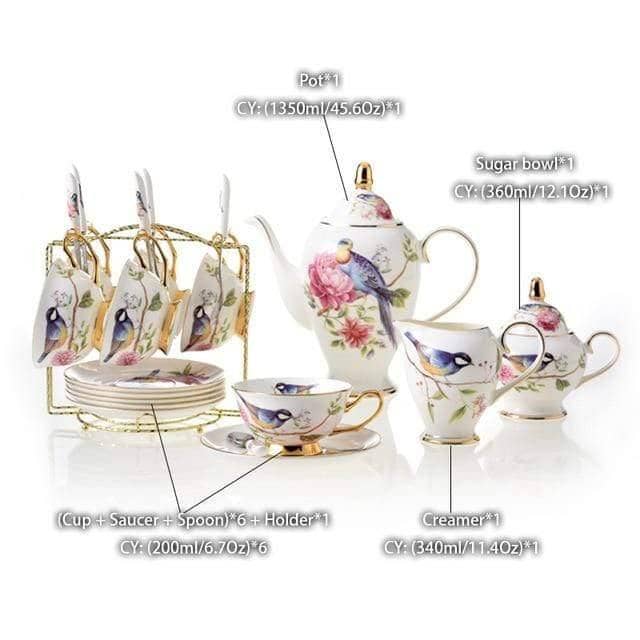 Pastoral Bird Tea Set - Elegant Afternoon Coffee Time