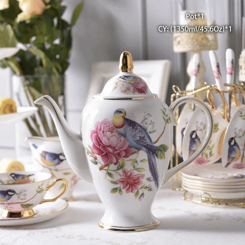 Pastoral Bird Tea Set - Elegant Afternoon Coffee Time