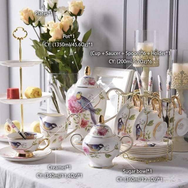 Pastoral Bird Tea Set - Elegant Afternoon Coffee Time