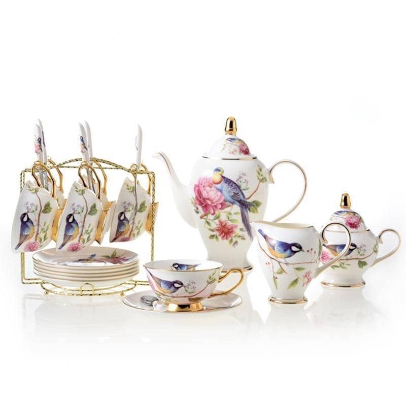 Pastoral Bird Tea Set - Elegant Afternoon Coffee Time