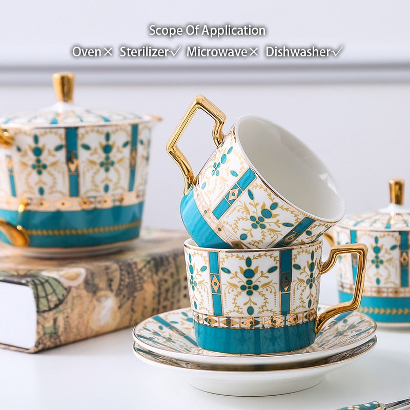 Personalized Luxury Gold Plated Bone China Porcelain Coffee and Tea Cup Set