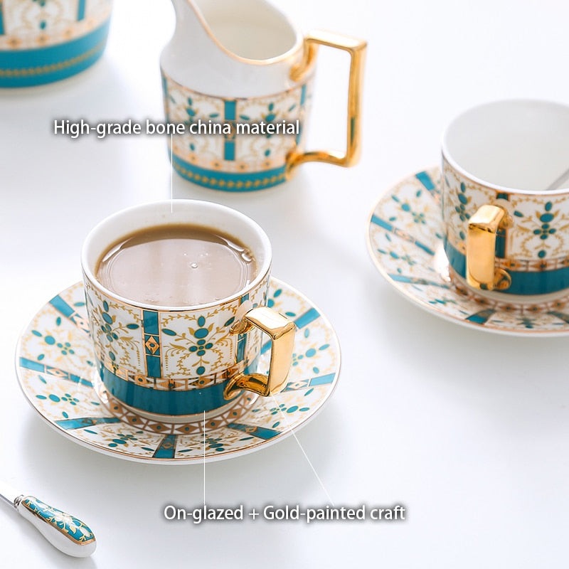 Personalized Luxury Gold Plated Bone China Porcelain Coffee and Tea Cup Set