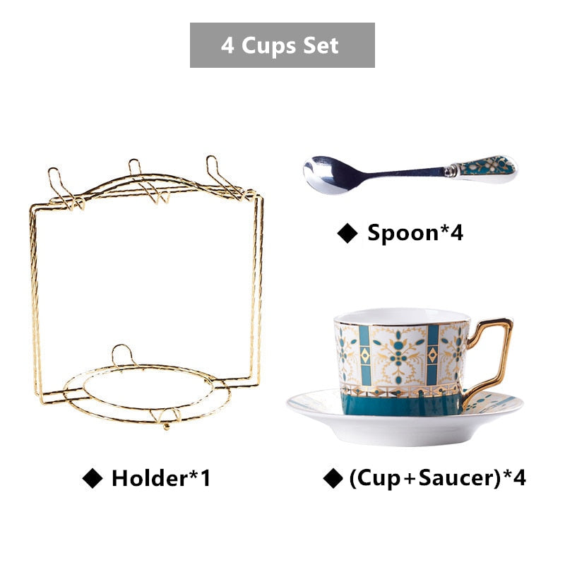 Personalized Luxury Gold Plated Bone China Porcelain Coffee and Tea Cup Set