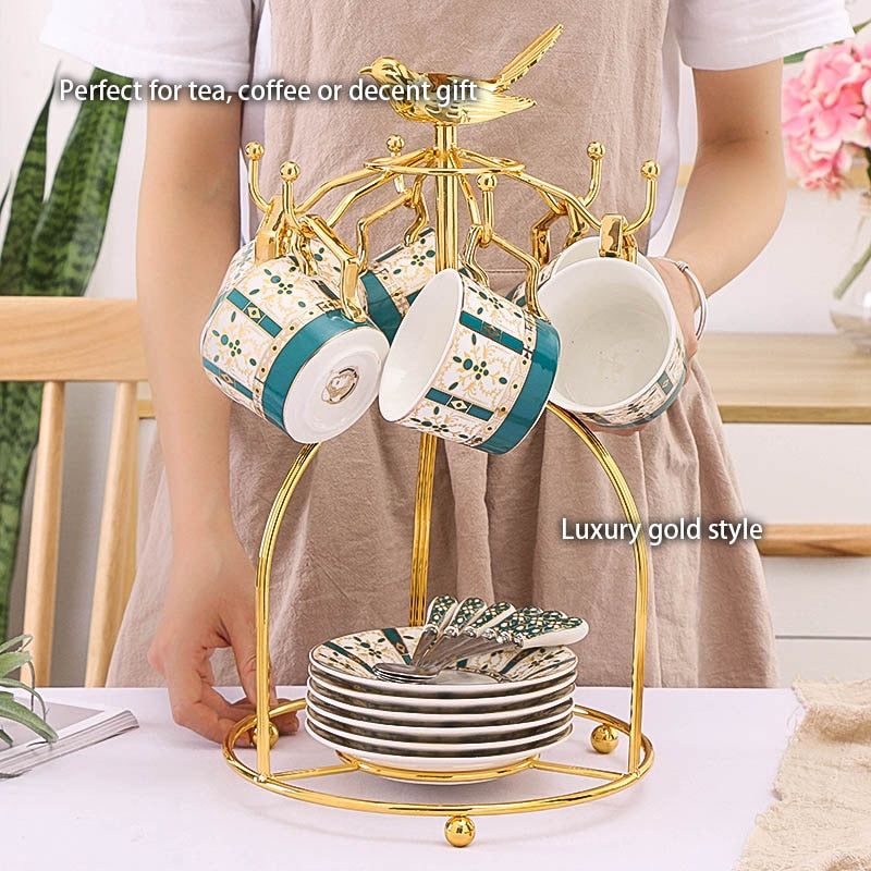 Personalized Luxury Gold Plated Bone China Porcelain Coffee and Tea Cup Set