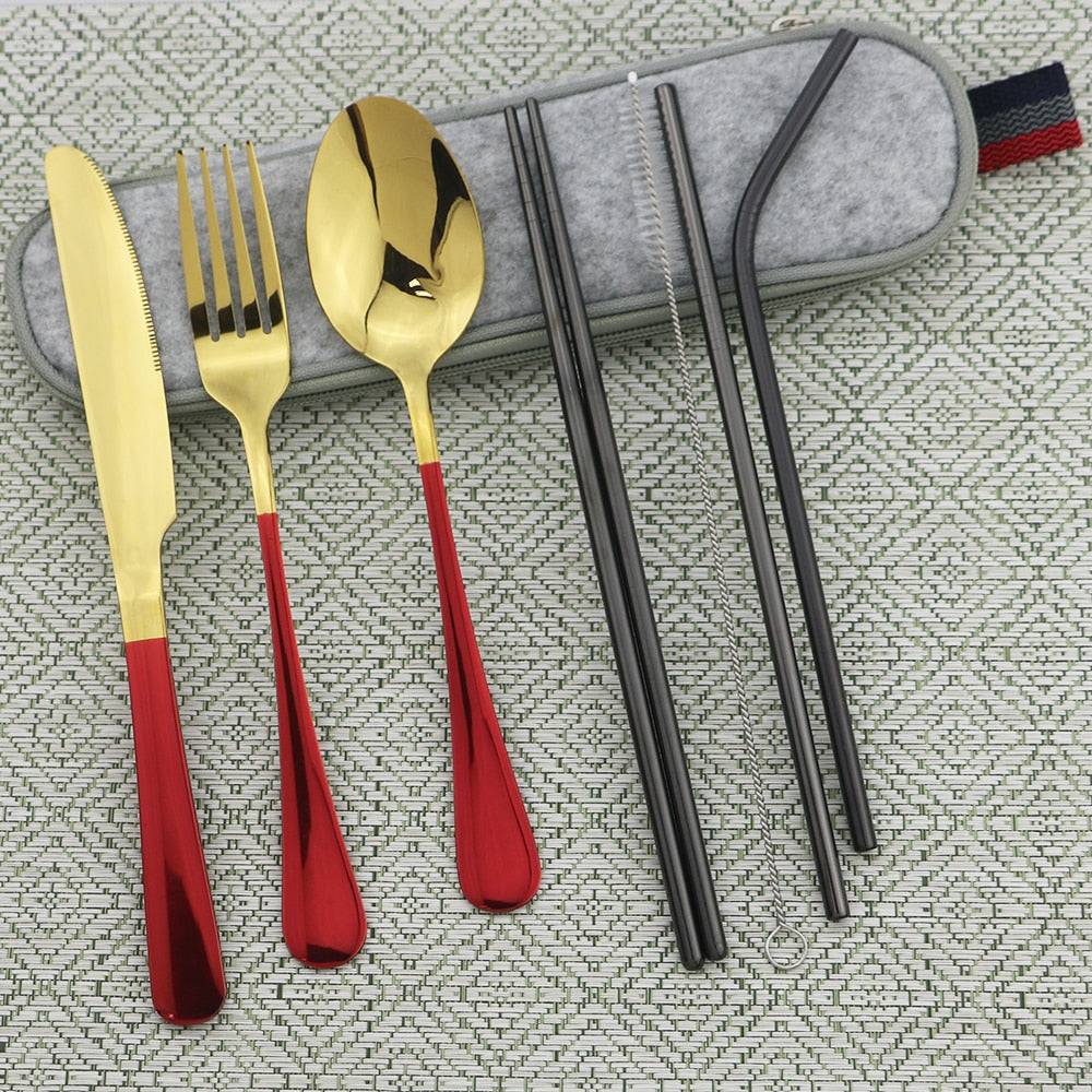 Portable Shiny Gold Travel Cutlery Set - Personalized Flatware