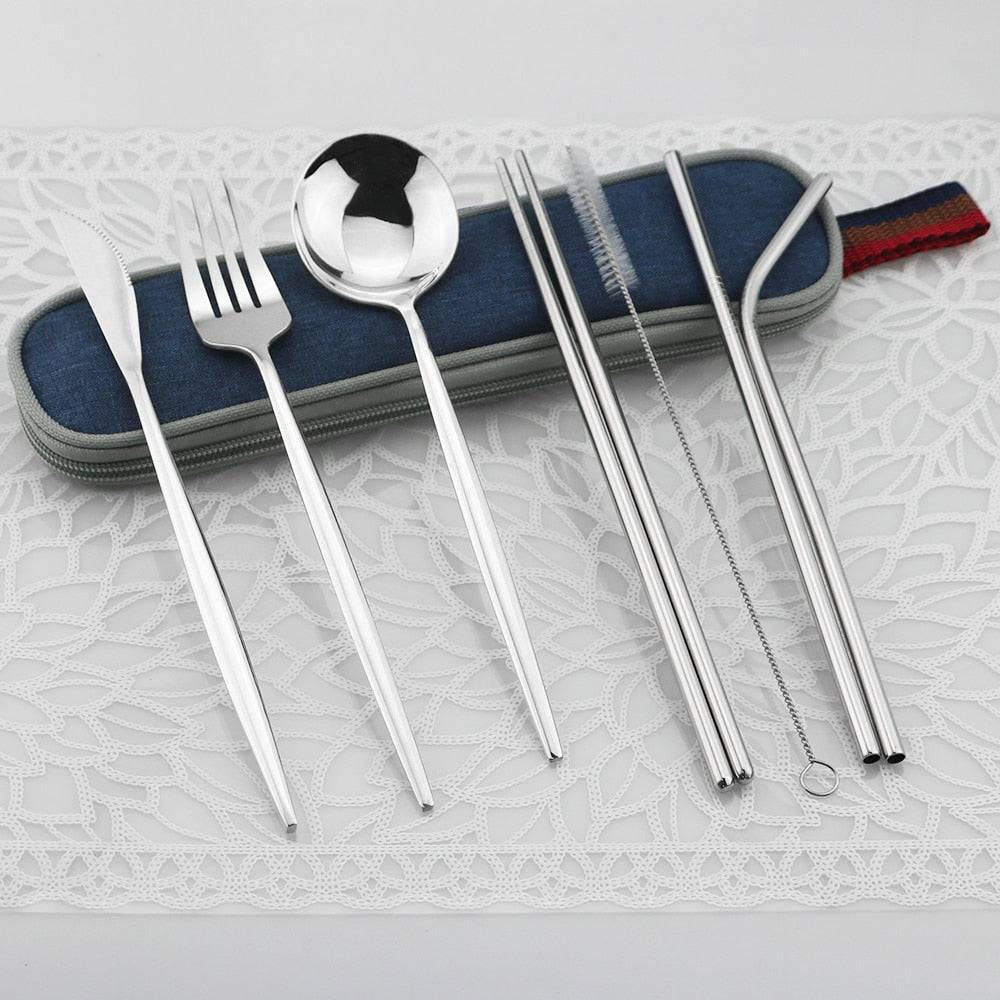 Portable Shiny Gold Travel Cutlery Set - Personalized Flatware