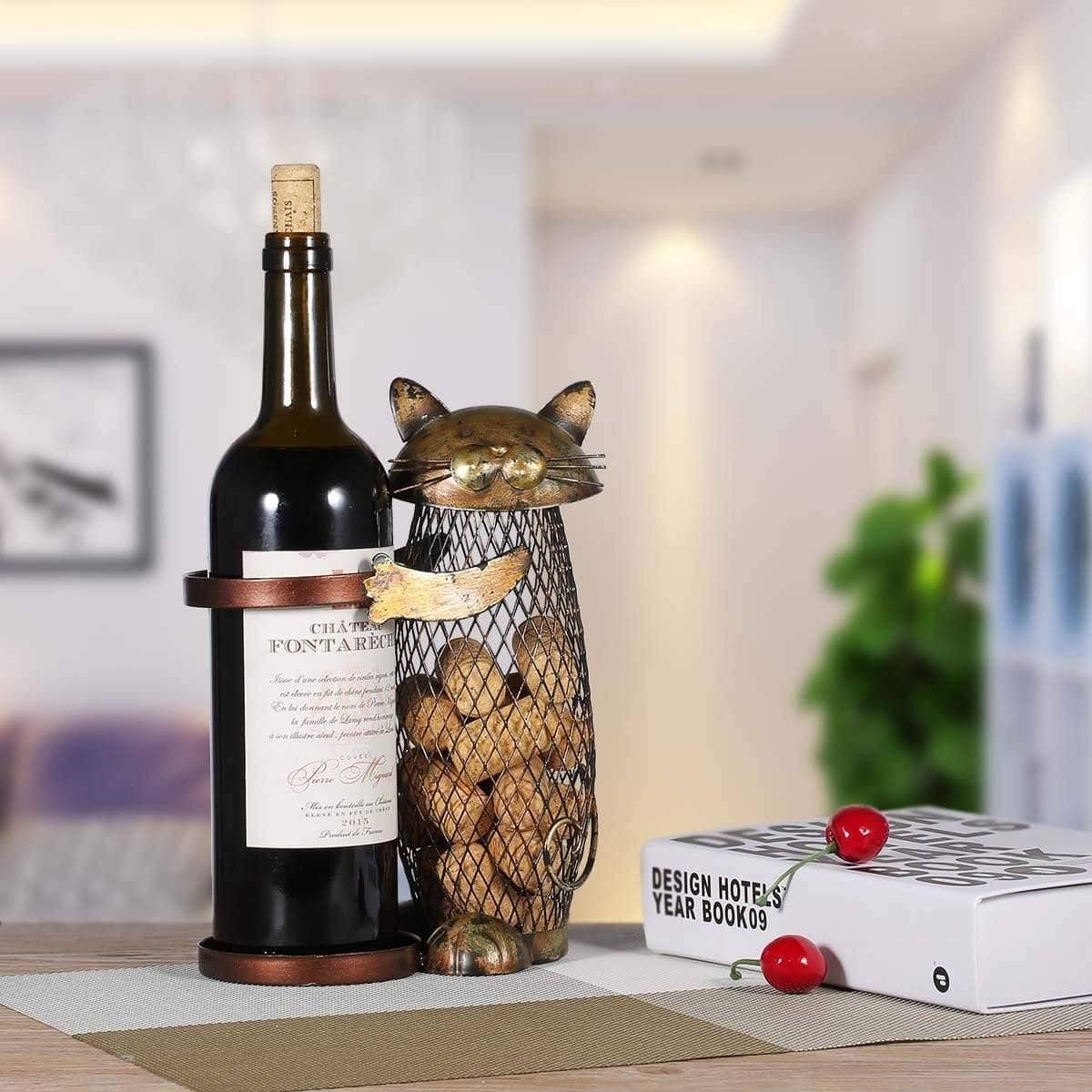 Purr-fect Wine Storage - Cat Wine Bottle and Cork HolderRack - Whimsical and Personalized Wine Accessory