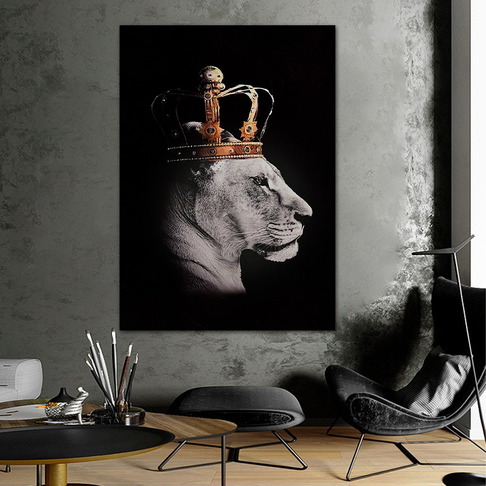 Regal Majesty: Lion King with Gold Crown - Luxurious