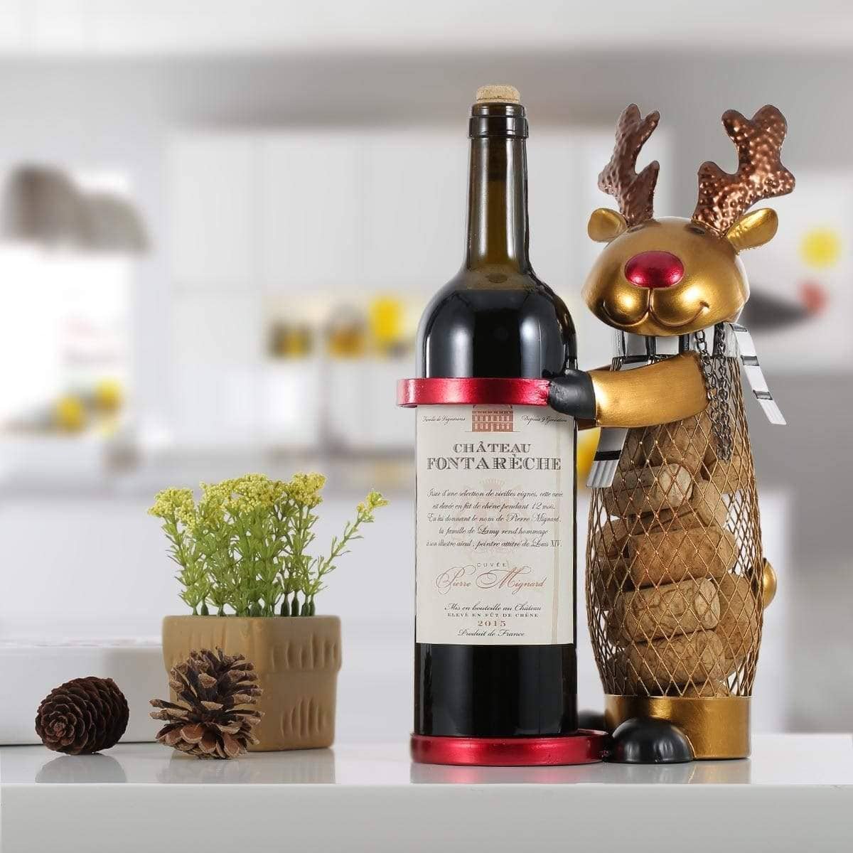 Reindeer Cork Wine Bottle Holder - Rustic Personalization