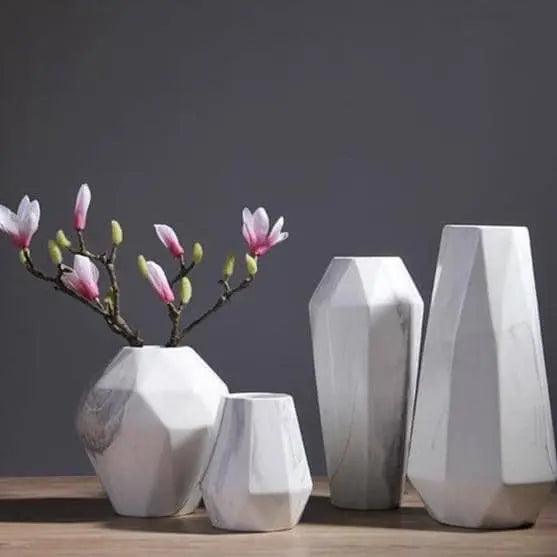 Stunning Marble Geometric Flower Vase: Adorn Your Space in Style
