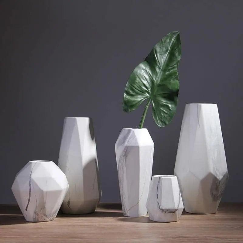 Stunning Marble Geometric Flower Vase: Adorn Your Space in Style
