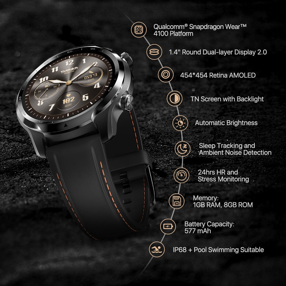 TicWatch Pro 3 GPS Wear OS Smartwatch with Dual-Layer Display and Snapdragon 4100