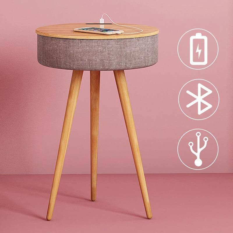 Wireless Charging Speaker Side Table - Modern & Functional Home Furniture