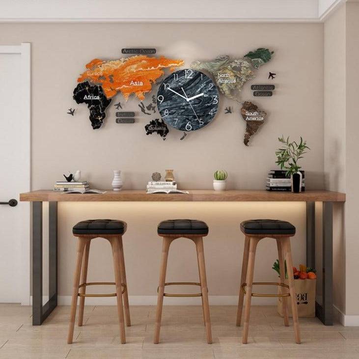 World Map DIY Minimalist Wall Decor Clock - Modern & Personalized Home Decor Accessory
