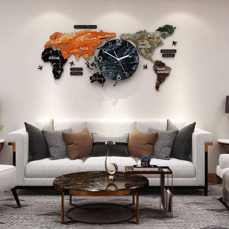 World Map DIY Minimalist Wall Decor Clock - Modern & Personalized Home Decor Accessory