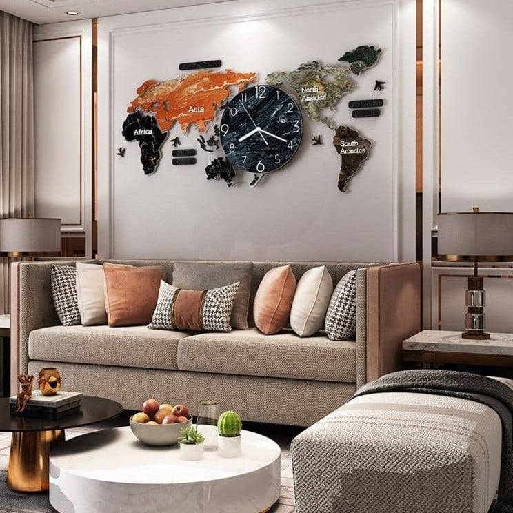 World Map DIY Minimalist Wall Decor Clock - Modern & Personalized Home Decor Accessory