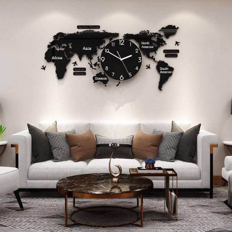 World Map DIY Minimalist Wall Decor Clock - Modern & Personalized Home Decor Accessory
