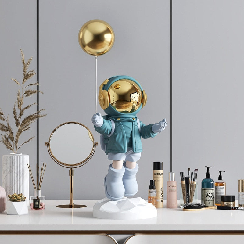 Astronaut's Journey: 55cm Figurine with Balloon Modern Tabletop Delight