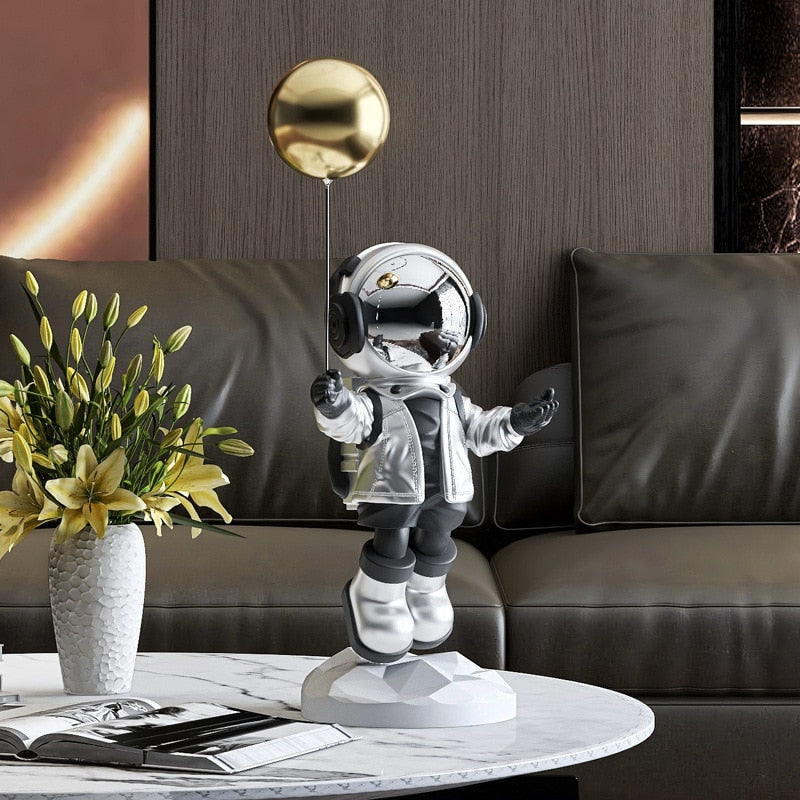 Astronaut's Journey: 55cm Figurine with Balloon Modern Tabletop Delight