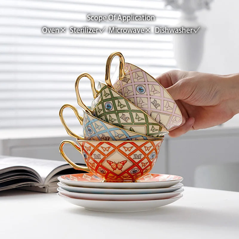 Butterfly Delight: Gold-Plated Bone China Tea Cup Set