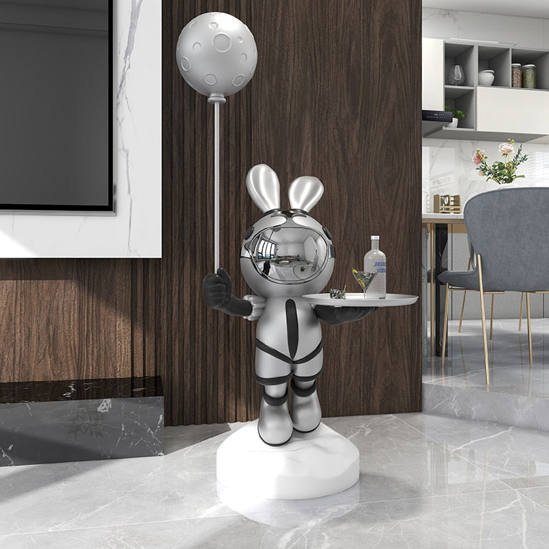 Celestial Whimsy: Planet Rabbit Astronaut with Balloon Floor Ornament