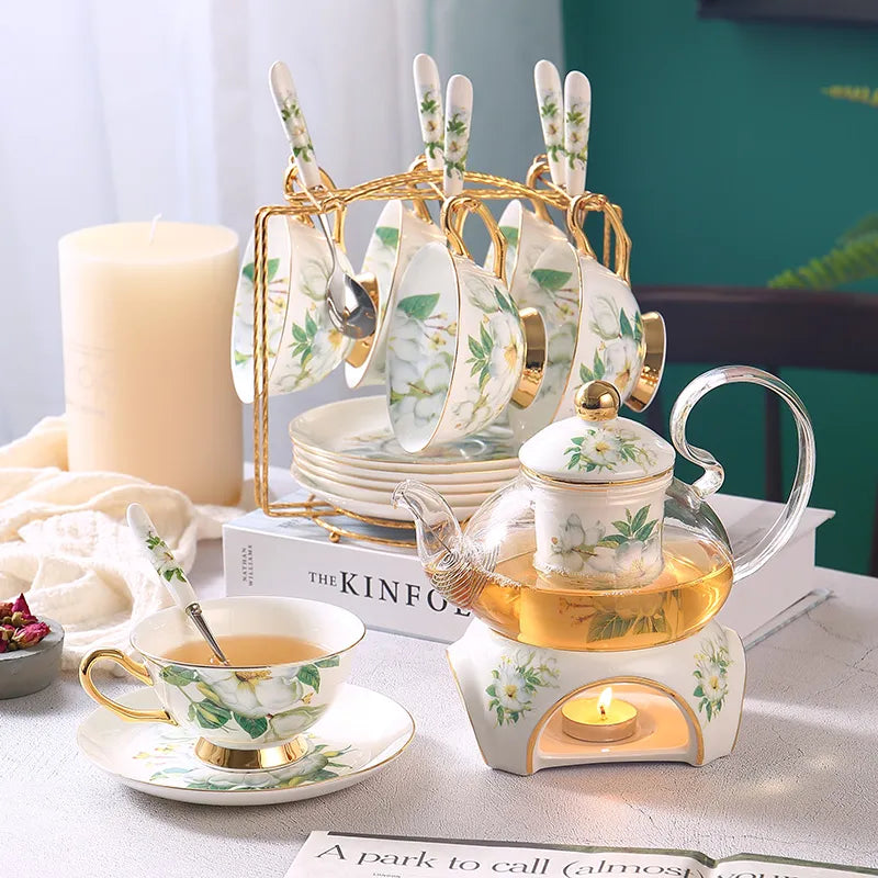 Garden of Camellias: Floral Pattern Ceramic Tea Cup Set
