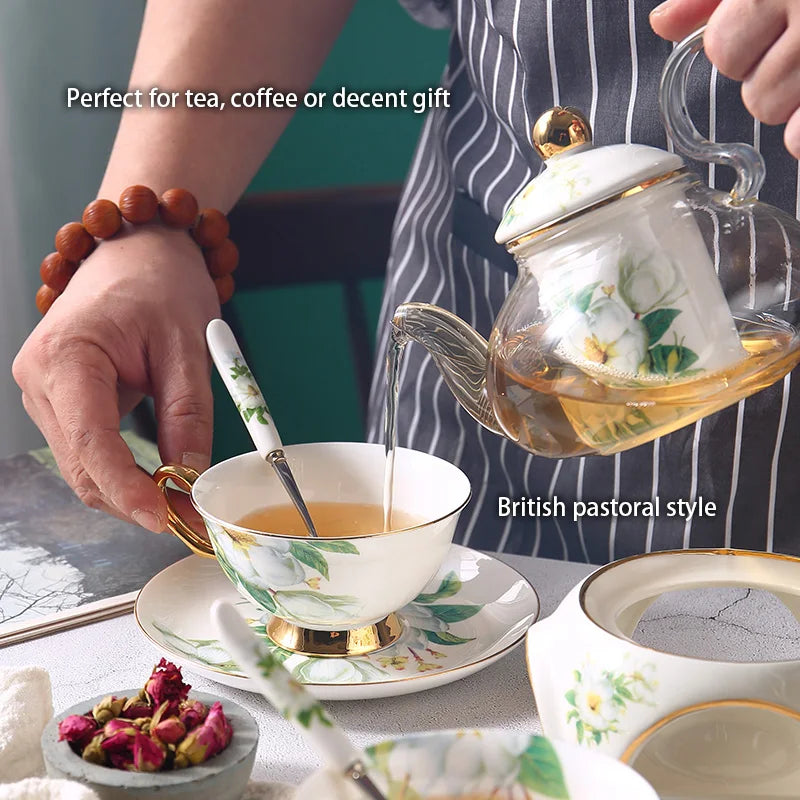 Garden of Camellias: Floral Pattern Ceramic Tea Cup Set