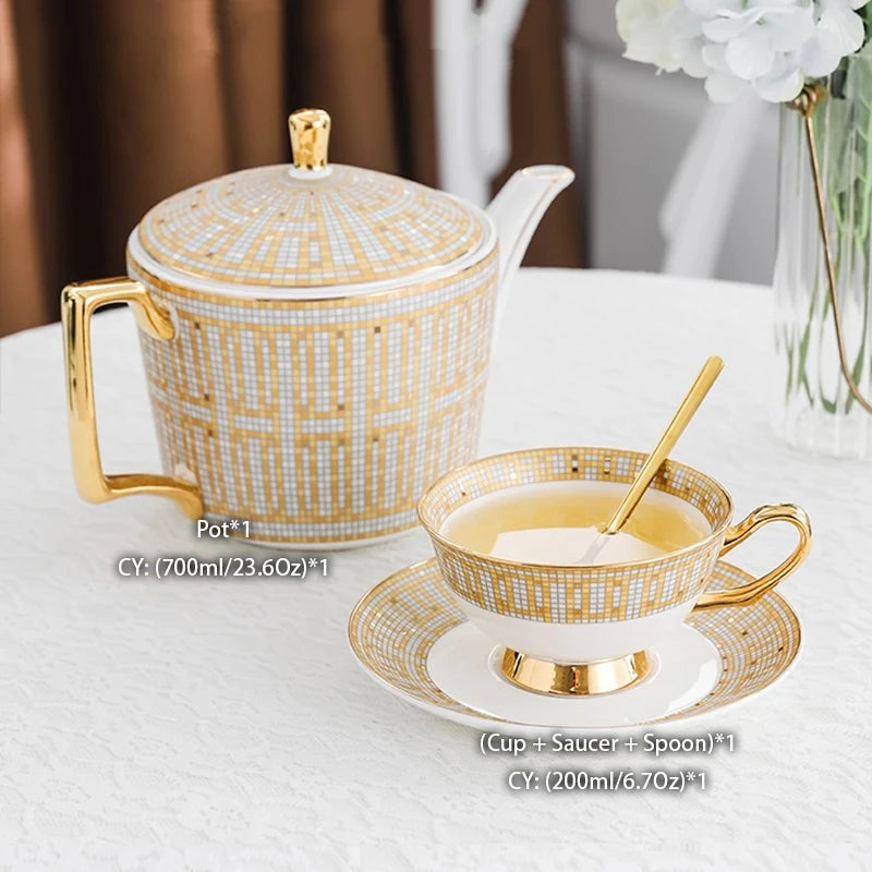 Golden Splendor: Royal Golden Mosaic Ceramic Tea Cup Set