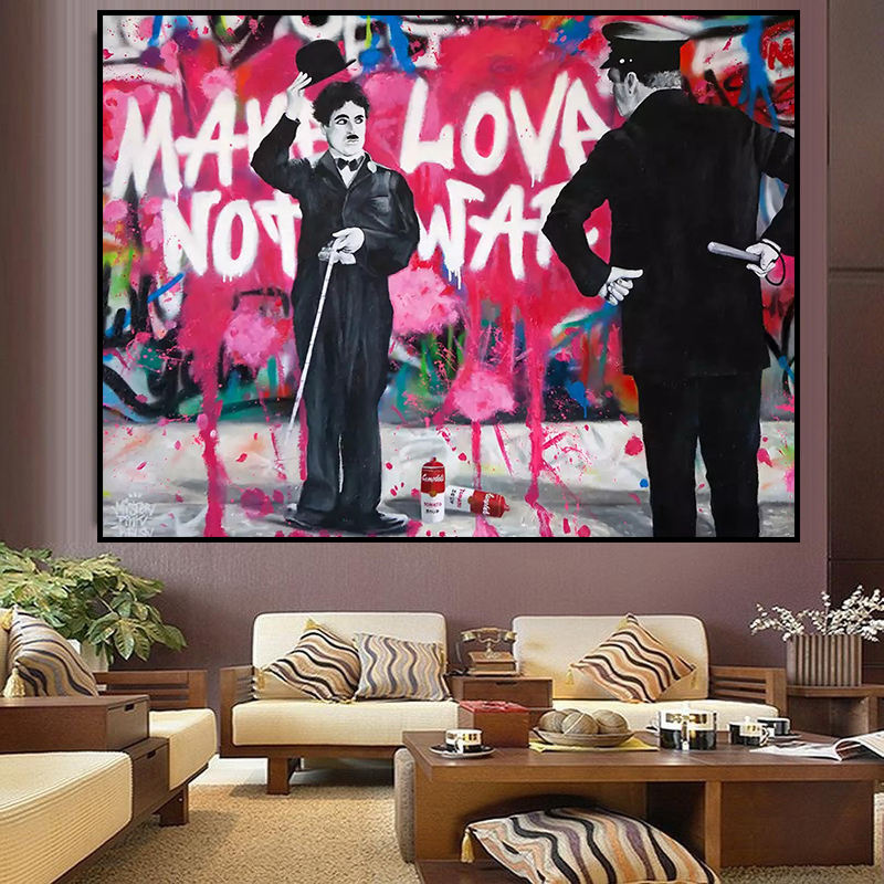 Love vs Conflict: Banksy-Inspired Charlie Chaplin