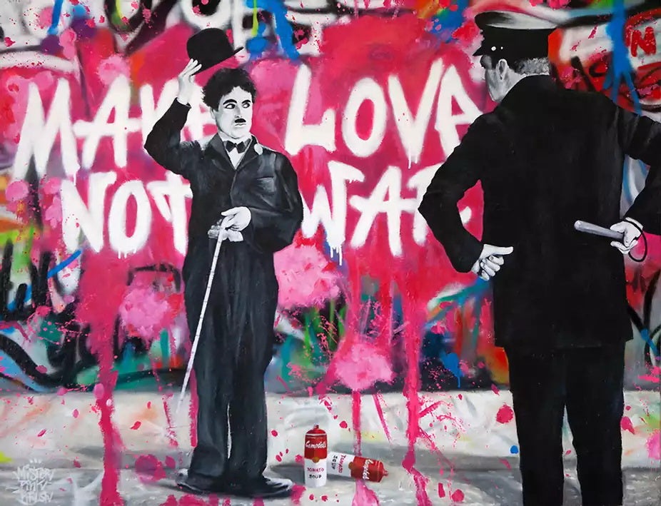 Love vs Conflict: Banksy-Inspired Charlie Chaplin