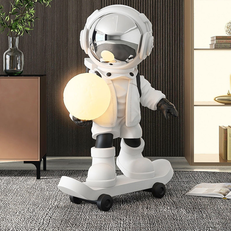 Moonlit Skater: 80cm Astronaut with LED Moon Lamp Floor Decor